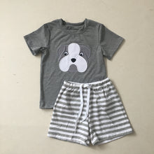 Load image into Gallery viewer, Puresun Hot Sale Football Boy Outfit Set High Quality Bulldog Embroidery Gray T-shirt Strpied Shorts Boy Clothing Set