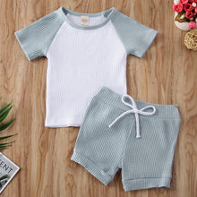 Load image into Gallery viewer, Toddler Baby Girls Boys Kids Summer Clothes Short Sleeve T-shirt Tops + Striped Bowknot Shorts Outfits Set
