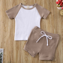 Load image into Gallery viewer, Toddler Baby Girls Boys Kids Summer Clothes Short Sleeve T-shirt Tops + Striped Bowknot Shorts Outfits Set
