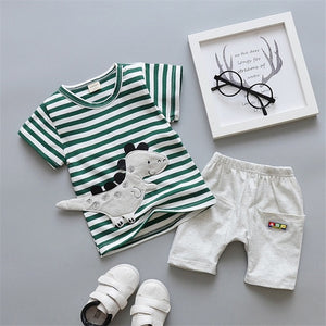 boys clothes summer baby clothing for children kids boy cartoon crocodile White T-shirt shorts bebe fashion outfits